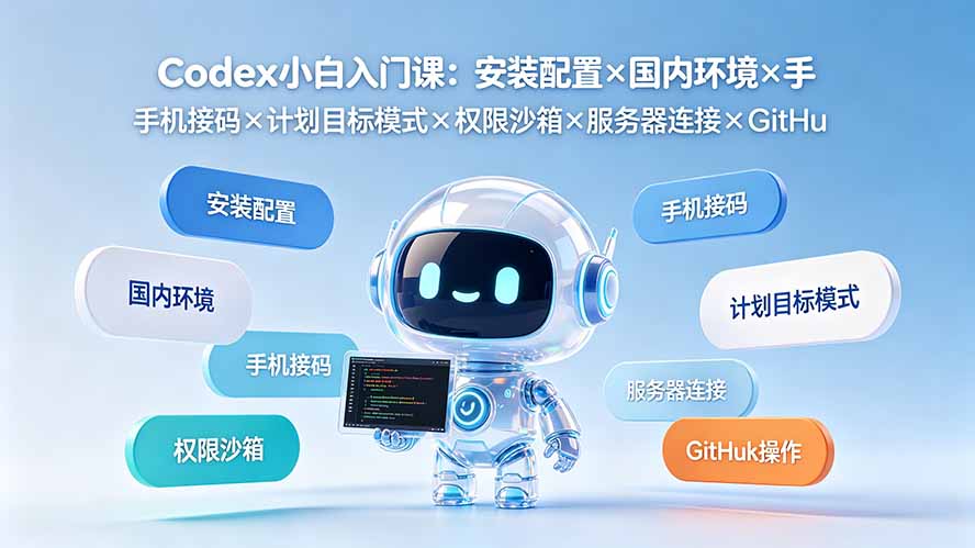 Codex小白入门课：安装配置×国内环境×手机接码×计划目标模式×权限沙箱×服务器连接×GitHub操作-旺仔资源库