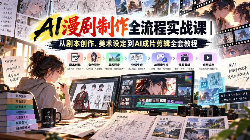 AI漫剧制作全流程实战课｜从剧本创作、美术设定到AI成片剪辑全套教程​-旺仔资源库