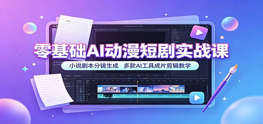 零基础AI动漫短剧实战课：小说剧本分镜生成，多款AI工具成片剪辑教学-旺仔资源库