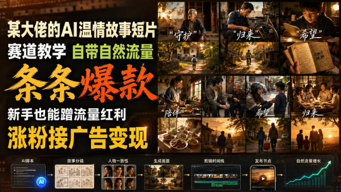 某大佬的AI温情故事短片赛道教学，自带自然流量，条条爆款，新手也能蹭流量红利，涨粉接广告变现(更新)-旺仔资源库