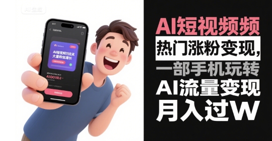AI短视频热门涨粉变现，一部手机玩转AI流量变现，月入过W-旺仔资源库