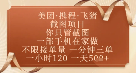 飞猪美团截图项目，你只管截图，一部手机在家做，正规平台无套路，一天5张+【揭秘】-旺仔资源库