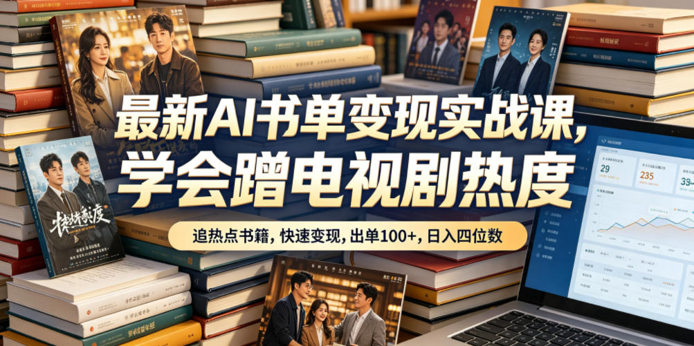 最新AI书单变现实战课，学会蹭电视剧热度，追热点书籍，快速变现，出单100+，日入四位数-旺仔资源库