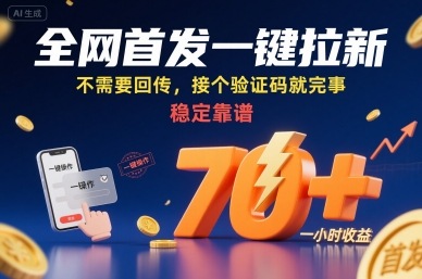 全网首发一键拉新项目，不需要回传，接个验证码就完事，稳定靠谱，一小时收益70+【揭秘】-旺仔资源库