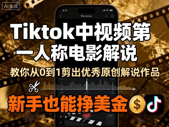 Tiktok中视频第一人称电影解说，教你从0到1剪出一个优秀的原创解说作品，新手也能挣美金-旺仔资源库