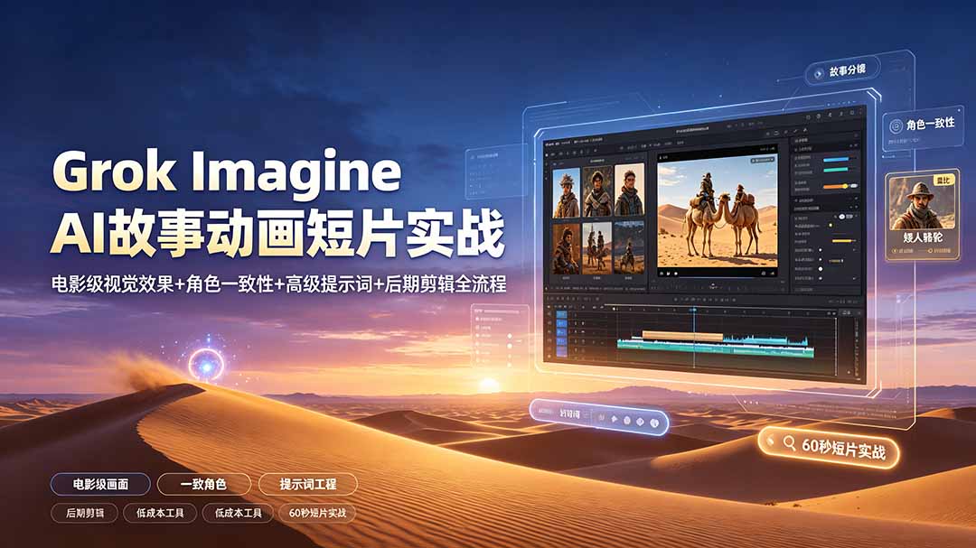 Grok Imagine AI故事动画短片实战：电影级视觉效果+角色一致性+高级提示词+后期剪辑全流程-旺仔资源库