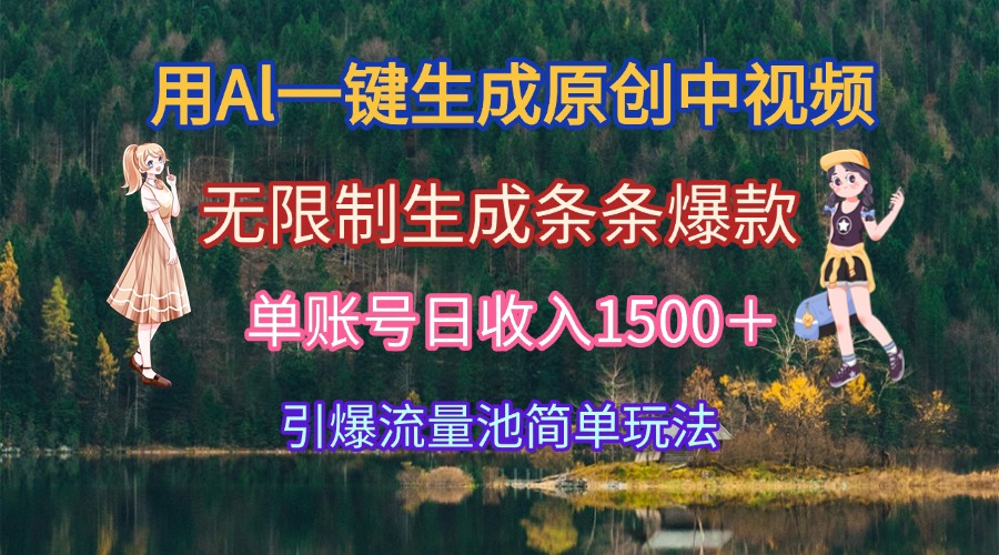 用Al一键生成原创中视频，无限制生成条条爆款，单账号日收入1500＋引爆…-旺仔资源库
