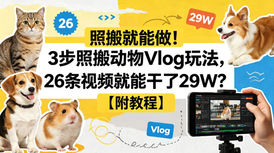 照搬就能做！3步照搬动物Vlog玩法，26条视频就能干了29W？【附教程】【赠coze一键生成工作流】-旺仔资源库