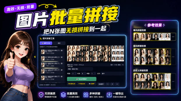 图片批量拼接，把N张图无损拼接到一起，支持横向、竖向、自定义等功能-旺仔资源库