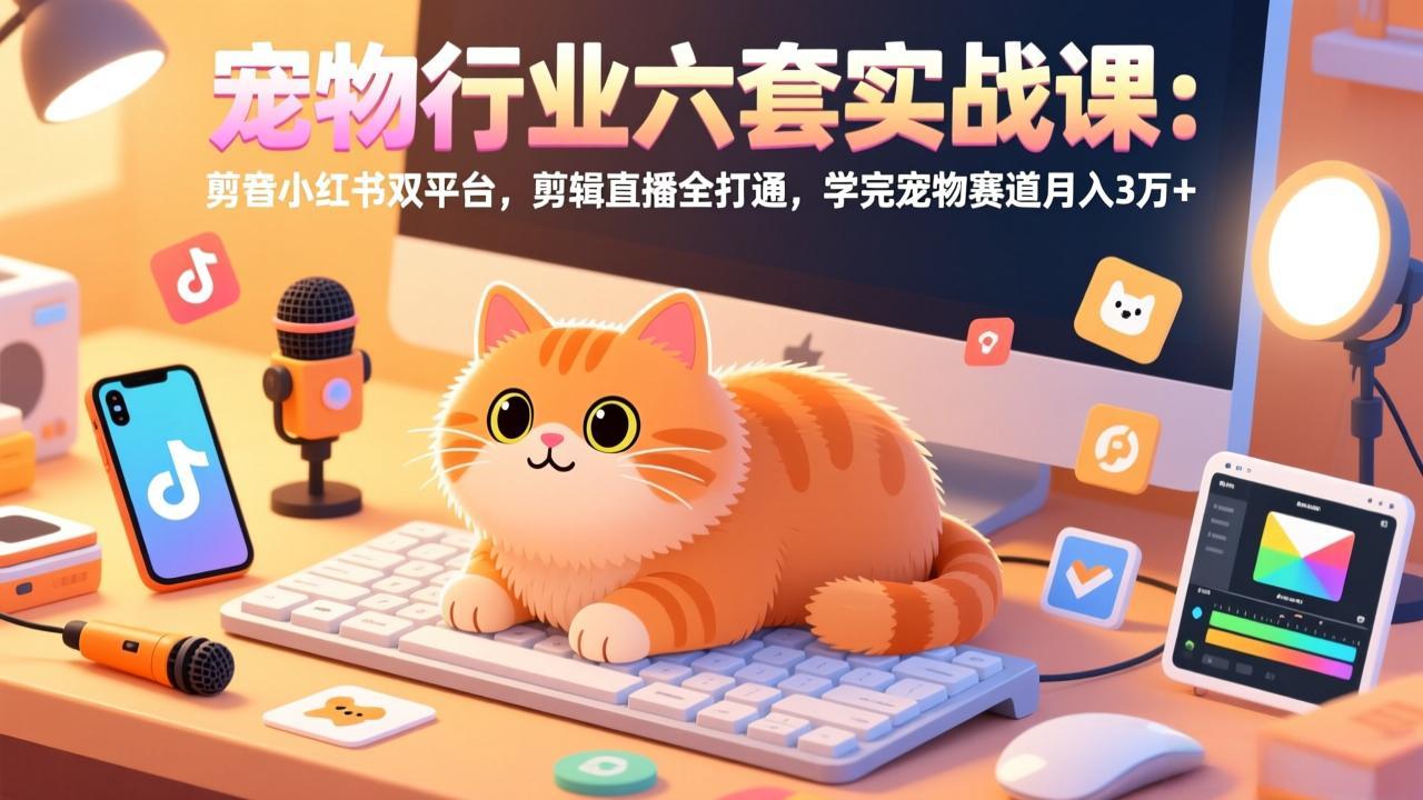 宠物行业六套实战课：抖音小红书双平台，剪辑直播全打通，学完宠物赛道月入3万+-旺仔资源库