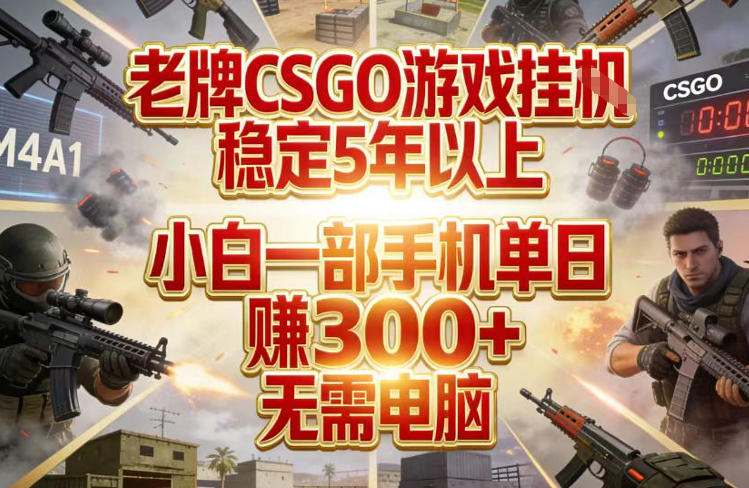 老牌CSGO游戏挂G，稳定5年以上，小白一部手机单日賺3张+，无需电脑【揭秘】-旺仔资源库