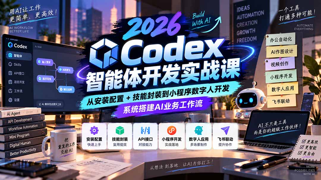 2026Codex智能体开发实战课:从安装配置+技能封装到小程序数字人开发,系统搭建AI业务工作流-旺仔资源库