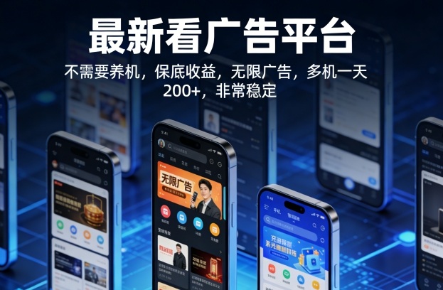 最新看广告平台,不需要养机,保底收益,无限广告,多机一天200+,非常稳定【揭秘】-旺仔资源库