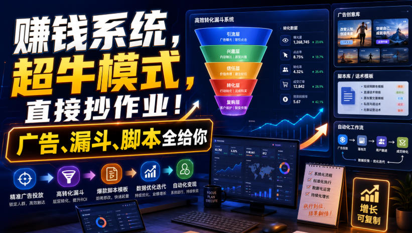 賺钱系统,超牛模式,直接抄作业!广告、漏斗、脚本全给你【原创双语字幕】-旺仔资源库