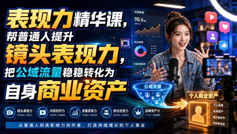表现力精华课，帮普通人提升镜头表现力，把公域流量稳稳转化为自身商业资产-旺仔资源库