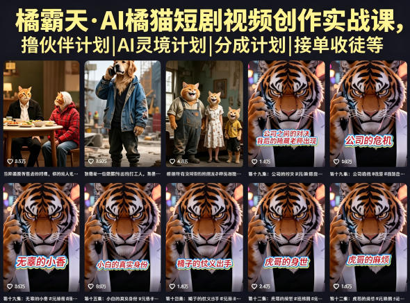 橘霸天·AI橘猫短剧视频创作实战课,撸伙伴计划|AI灵境计划|分成计划|接单收徒等-旺仔资源库
