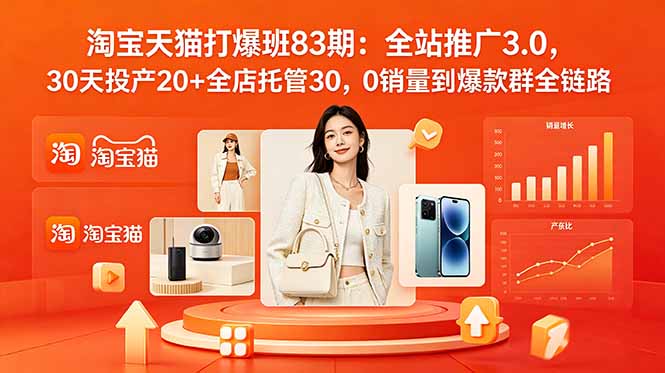 2026淘宝天猫打爆班83期：全站推广3.0，30天投产20+全店托管30，0销量到爆款群全链路-旺仔资源库