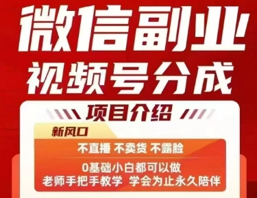 微信副业视频号分成，不直播 不卖货 不露脸，三五分钟即可完成一条作，每日收益几十、几张不等-旺仔资源库