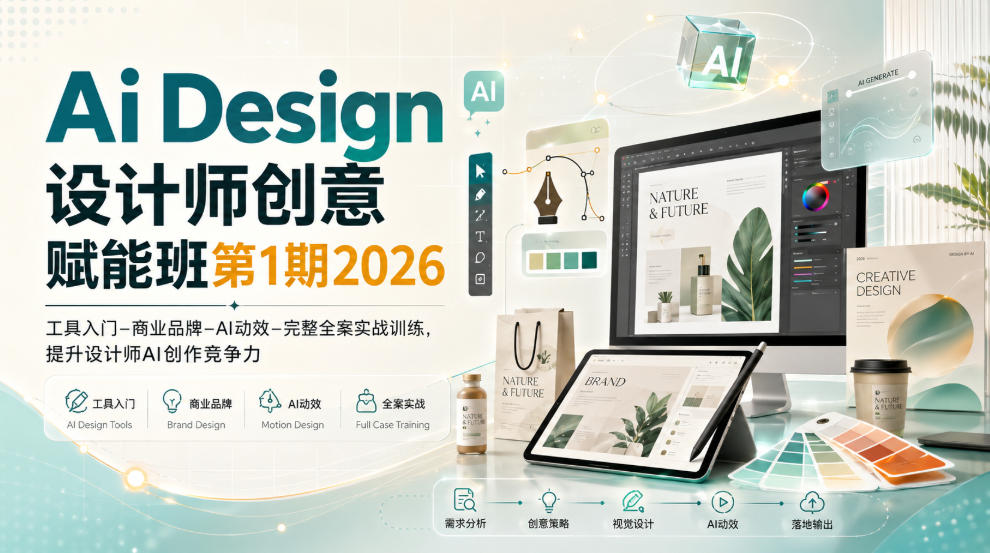 Ai Design设计师创意赋能班第1期2026|工具入门‑商业品牌‑AI动效‑完整全案实战训练,提升设计师AI创作竞争力-旺仔资源库