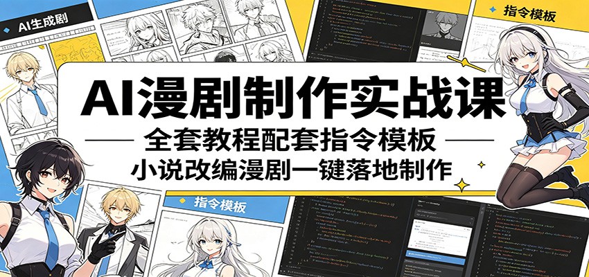 AI漫剧制作实战课：全套教程配套指令模板，小说改编漫剧一键落地制作-旺仔资源库