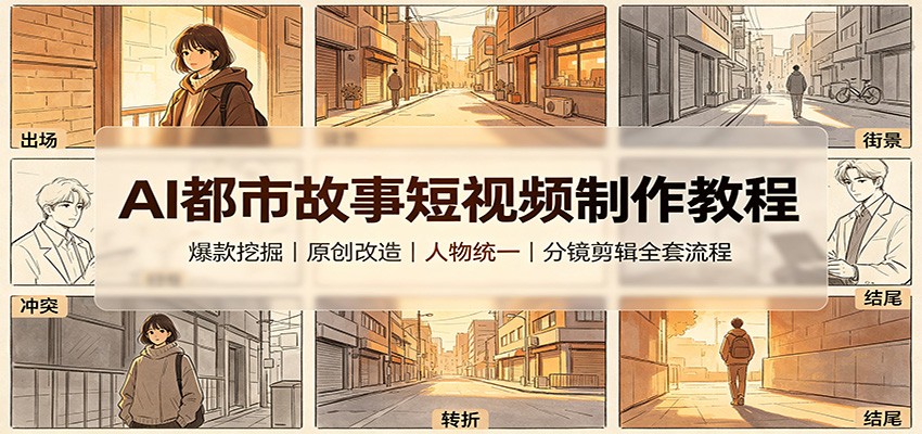 AI都市故事短视频制作教程:爆款挖掘原创改造,人物统一分镜剪辑全套流程-旺仔资源库