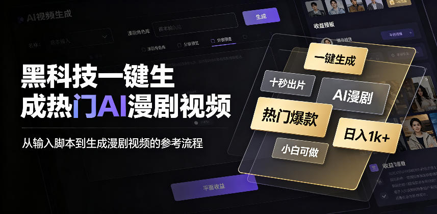 黑科技一键生成热门AI漫剧视频,十秒钟即可搞定,小白也能日入1k+【揭秘】-旺仔资源库