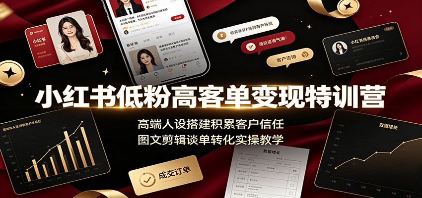 小红书低粉高客单变现特训营:高端人设搭建积累客户信任,图文剪辑谈单转化实操教学-旺仔资源库