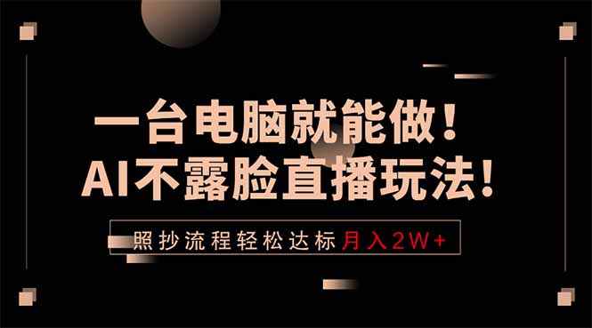 一台电脑就能做！AI不露脸直播玩法，照抄流程轻松达标月入2W+-旺仔资源库