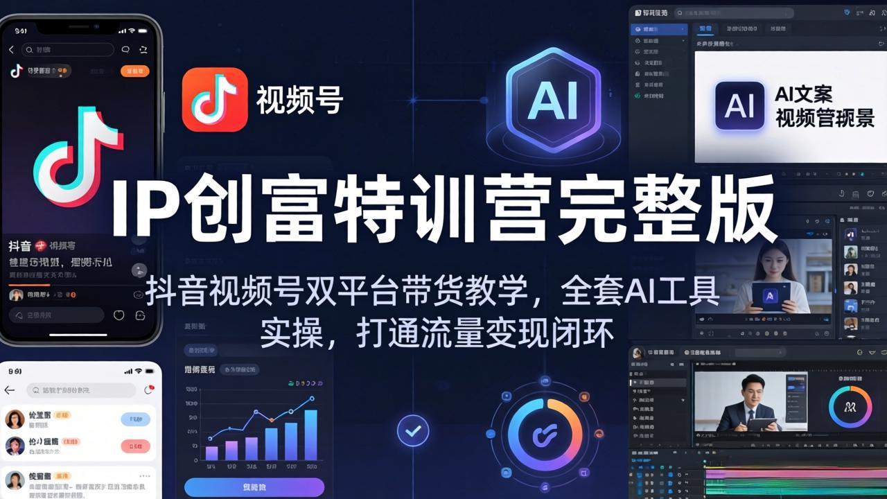 IP创富特训营完整版：抖音视频号双平台带货教学，全套AI工具实操，打通流量变现闭环-旺仔资源库