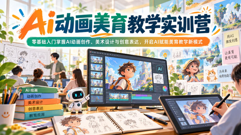 Ai动画美育教学实训营，零基础入门掌握AI动画创作、美术设计与创意表达，开启AI赋能美育教学新模式-旺仔资源库