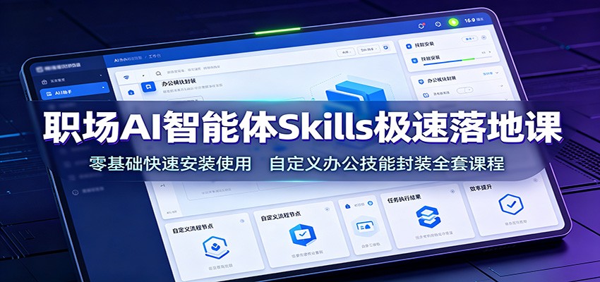 职场AI智能体Skills极速落地课:零基础快速安装使用,自定义办公技能封装全套课程-旺仔资源库