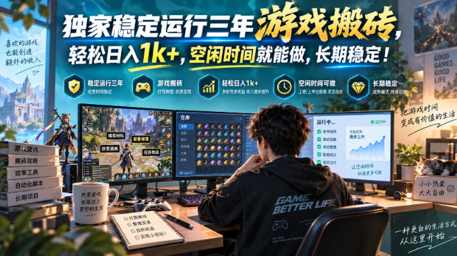 独家稳定运行三年游戏搬砖,轻松日入1k+,空闲时间就能做,长期稳定!【揭秘】-旺仔资源库