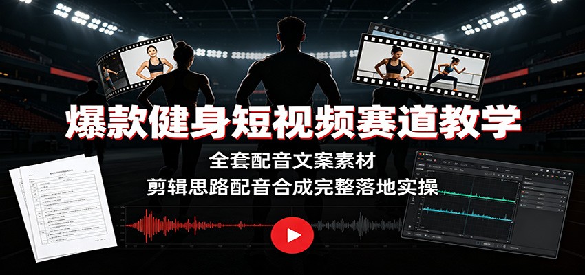 爆款健身短视频赛道教学:全套配音文案素材,剪辑思路配音合成完整落地实操-旺仔资源库