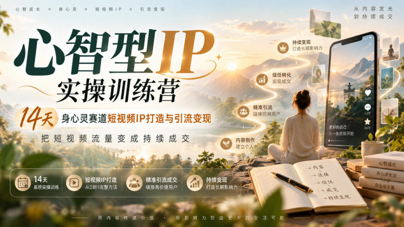 心智型IP实操训练营|14天身心灵赛道短视频IP打造与引流变现,把短视频流量变成持续成交-旺仔资源库