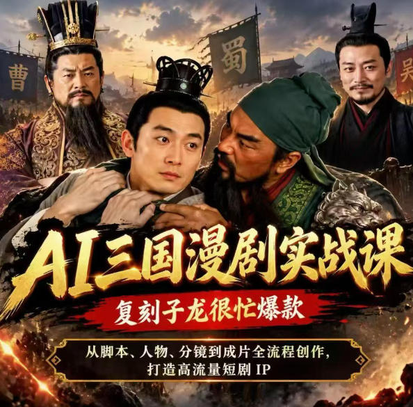 抖音14W粉博主同款AI三国漫剧实战课，复刻子龙很忙爆款，从脚本、人物、分镜到成片全流程创作，打造高流量短剧IP-旺仔资源库