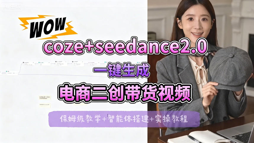 【Coze工作流搭建实操教程】seedance2.0+coze一键生成电商二创带货视频，全流程保姆级教学-旺仔资源库