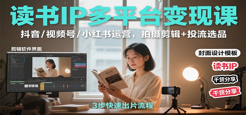 读书IP多平台变现课：抖音/视频号/小红书运营，拍摄剪辑+投流选品-旺仔资源库