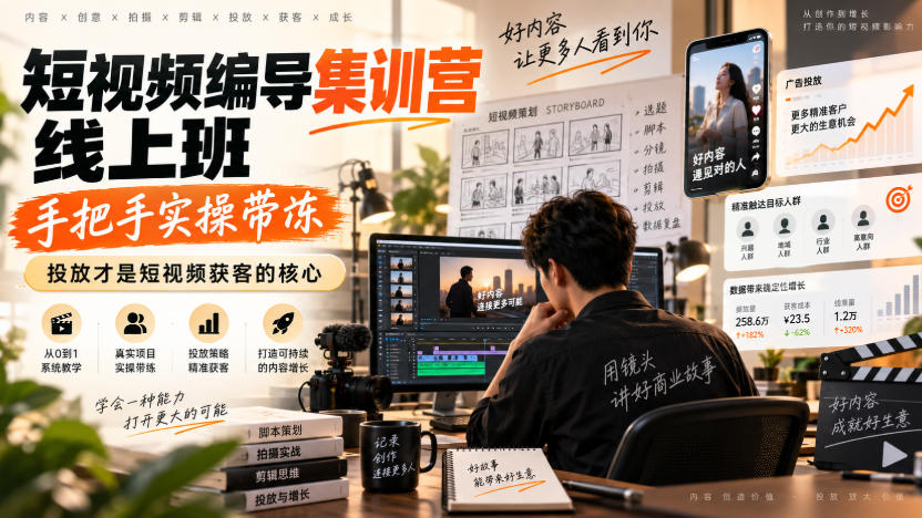 短视频编导集训营线上班,手把手实操带冻,投放才是短视频获客的核心-旺仔资源库
