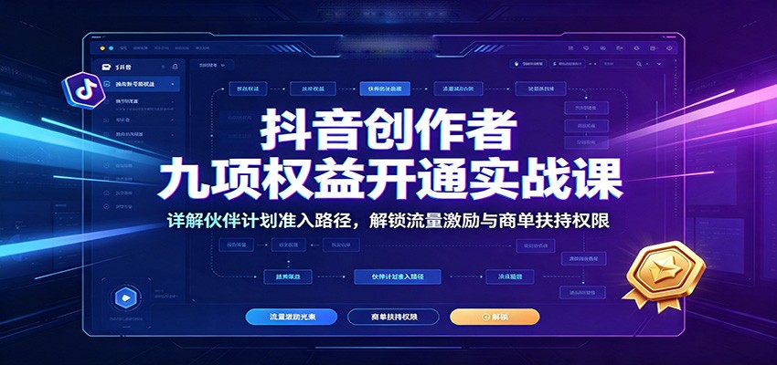 抖音创作者九项权益开通实战课：详解伙伴计划准入路径，解锁流量激励与商单扶持权限-旺仔资源库