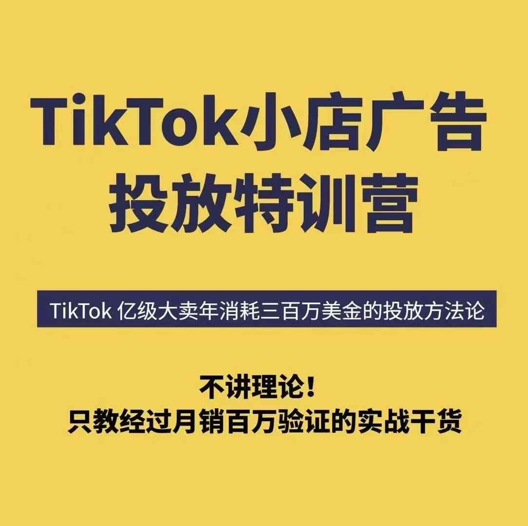 TikTok小店广告投放特训营，6天破局计划专治各种“投不动”，教你经过月销百万验证的实战干货-旺仔资源库
