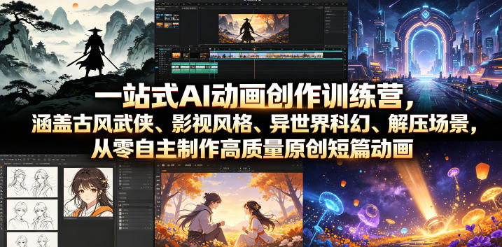 一站式AI动画创作训练营,涵盖古风武侠、影视风格、异世界科幻、解压场景,从零自主制作高质量原创短篇动画(更新)-旺仔资源库