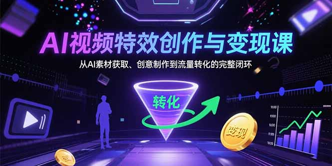 AI视频特效创作与变现课：从AI素材获取、创意制作到流量转化的完整闭环-旺仔资源库