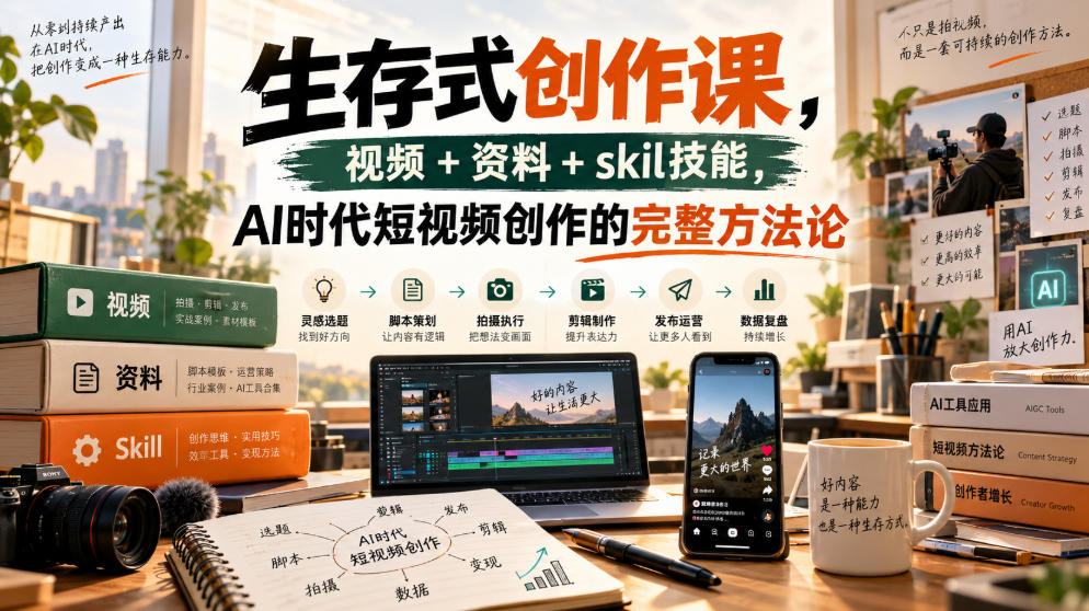 生存式创作课,视频+资料+skil技能,ai时代短视频创作的完整方法论-旺仔资源库