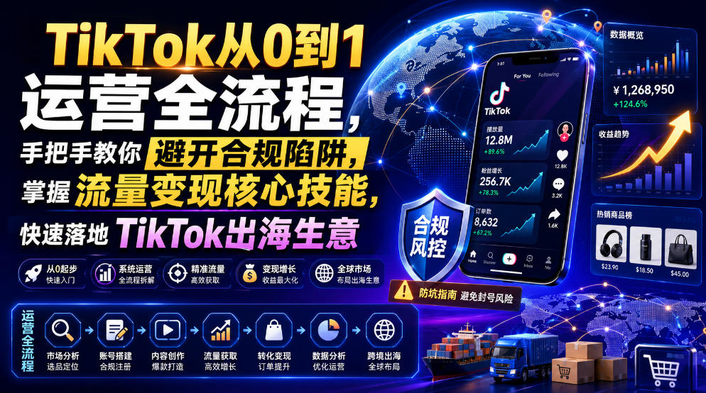 TikTok从0到1运营全流程，手把手教你避开合规陷阱，掌握流量变现核心技能，快速落地TikTok出海生意(更新8月)-旺仔资源库