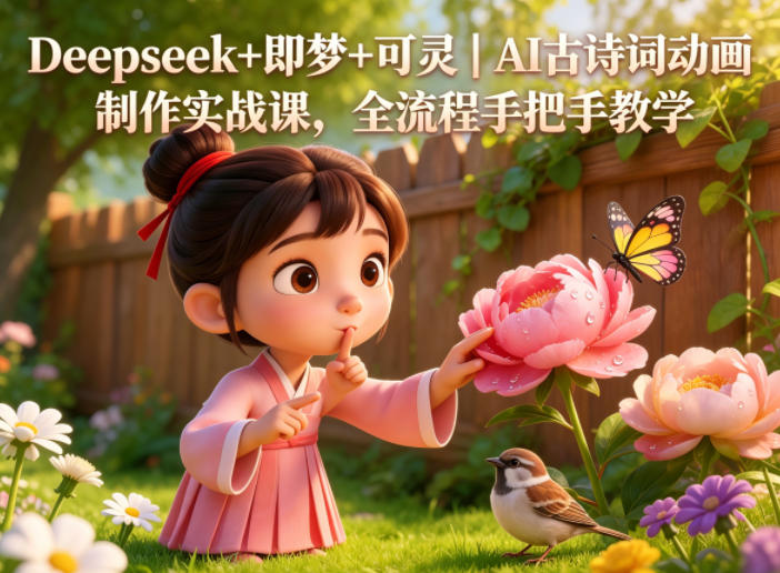 Deepseek+即梦+可灵｜AI古诗词动画制作实战课，全流程手把手教学-旺仔资源库