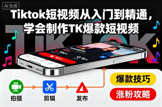 Tiktok短视频从入门到精通，学会制作TK爆款短视频-旺仔资源库