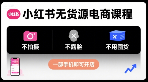 小红书无货源电商课程，不拍摄不露脸不用囤货，一部手机即可开店-旺仔资源库