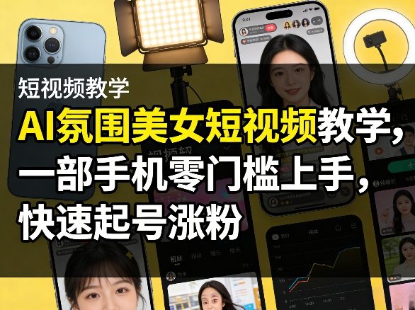 AI氛围美女短视频教学，一部手机零门槛上手，快速起号涨粉-旺仔资源库