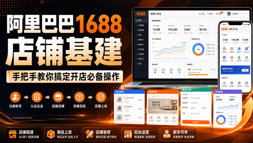 阿里巴巴1688店铺基建,手把手教你搞定开店必备操作(更新8月)-旺仔资源库