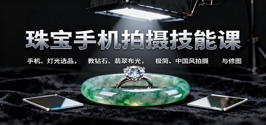 珠宝手机拍摄技能课:手机、 灯光选品,教钻石、翡翠布光,极简、中国风拍摄与修图-旺仔资源库